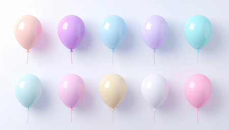 Colorful balloons on white background, 3d rendering. Computer digital drawing.