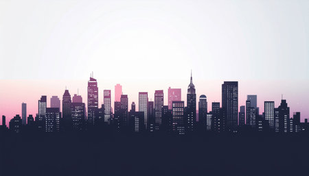 Silhouette of modern city skyline at sunset. Vector illustration.のイラスト素材