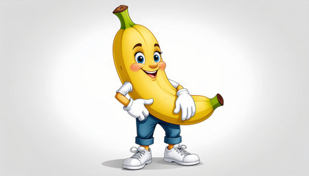 Illustration of a cartoon banana character on a white background with space for textのイラスト素材