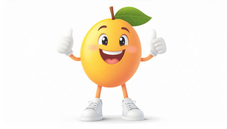 Cartoon character of a mango with thumbs up on a white backgroundのイラスト素材