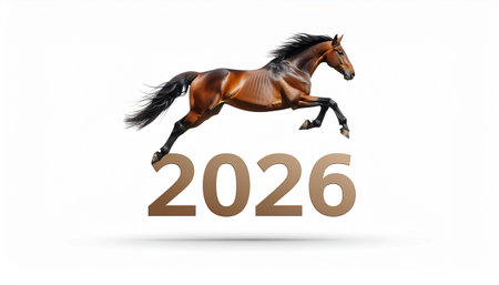New year 2016. Horse jumping on white background. 3D renderingのイラスト素材