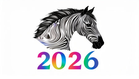 Year of the Horse 2016. Zebra on white background. Vector illustration.のイラスト素材