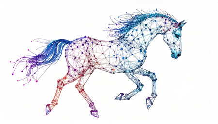 Horse on a white background. Polygonal design. Connected lines with dots.のイラスト素材