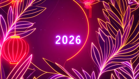 Happy new year 2023. Neon lights background. Vector illustration.のイラスト素材