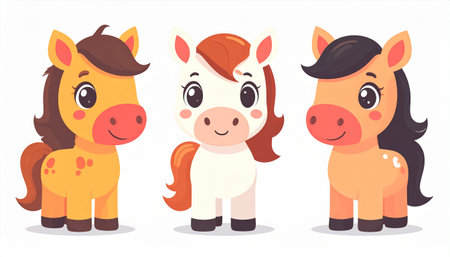 Cute cartoon horse characters. Vector illustration in a flat style.のイラスト素材