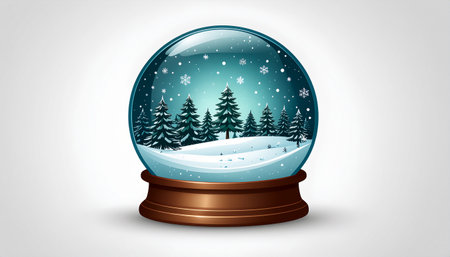 Snow globe with fir trees and snowflakes. Vector illustration.のイラスト素材