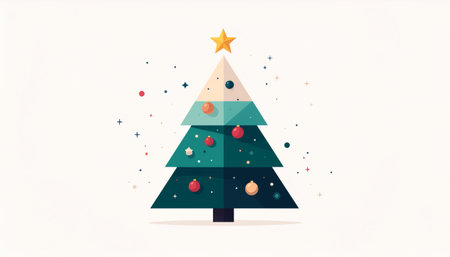 Christmas tree with star and balls. Vector illustration in flat style.のイラスト素材