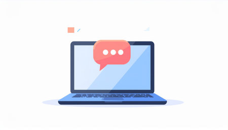 Laptop with speech bubble icon. Vector illustration in flat style.のイラスト素材