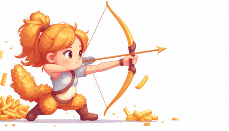 Cupid with bow and arrow in cartoon style. Vector illustration.のイラスト素材