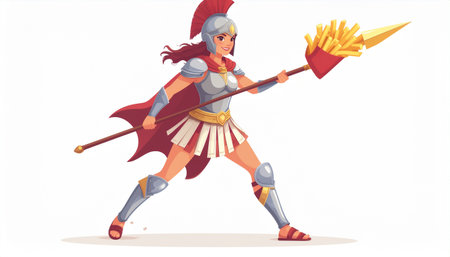 Roman legionary warrior with spear and shield. Vector illustration in cartoon styleのイラスト素材