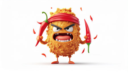 Cute girl with chicken and chilli pepper. Vector illustration.のイラスト素材