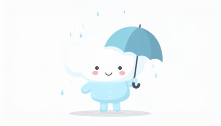 Cute cartoon character with umbrella and rain. Vector Illustration.のイラスト素材