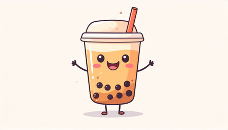 Vector cartoon illustration of bubble tea character. Isolated on white background.のイラスト素材