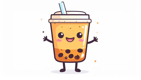 Cute happy bubble tea character. Vector flat cartoon illustration icon designのイラスト素材