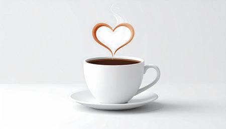 Cup of coffee with heart shape on white background. 3D renderingのイラスト素材