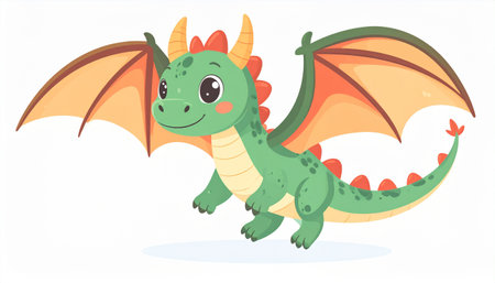 Cute cartoon green dragon isolated on white background. Vector illustration.のイラスト素材
