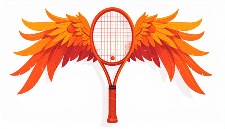 Tennis racket with wings isolated on white background. Vector illustration.のイラスト素材
