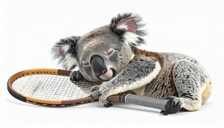 A cute koala with a racquet and a tennis racket.のイラスト素材