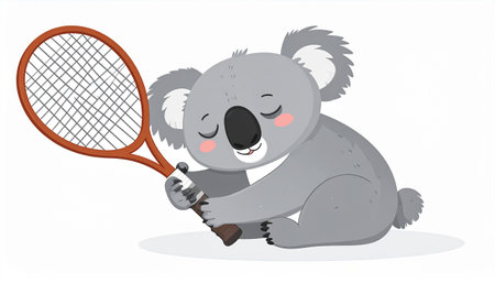 Cute koala with tennis racket and ball. Vector illustration.のイラスト素材