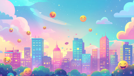 Cute cartoon cityscape background. Vector illustration for your design.のイラスト素材