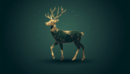 Polygonal deer on dark green background. Low poly deer.のイラスト素材