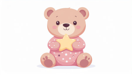 Cute teddy bear with star. Vector illustration in cartoon style.のイラスト素材