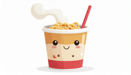 Illustration of a Cute Cartoon Instant Coffee Cup with a Strawのイラスト素材