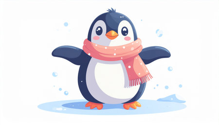 Cute penguin with a scarf. Vector illustration in cartoon style.のイラスト素材