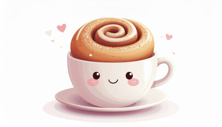 Cute cup of coffee with rose. Vector illustration isolated on white background.のイラスト素材