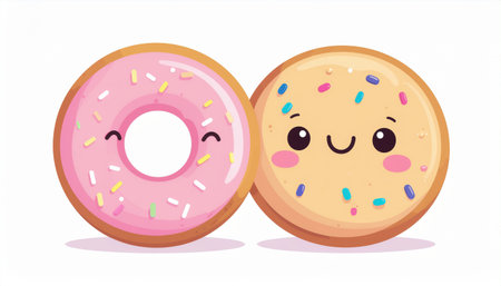 Cute donuts with glaze and sprinkles. Vector illustration.のイラスト素材