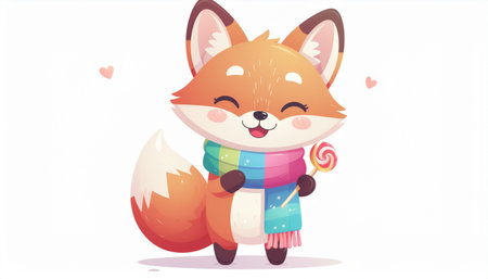 Cute cartoon fox with a lollipop. Vector illustration.のイラスト素材