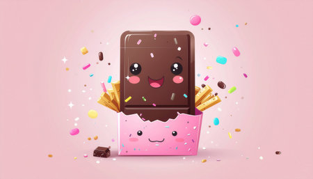 Illustration of a chocolate bar in a gift box on a pink backgroundのイラスト素材