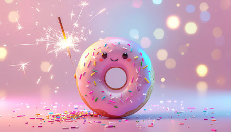 3d illustration of glazed donut with sprinkles and sparkler