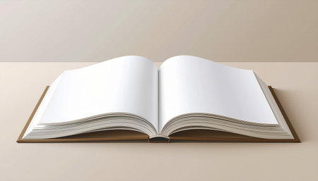 Open book with blank pages on a beige background. Vector illustration.のイラスト素材