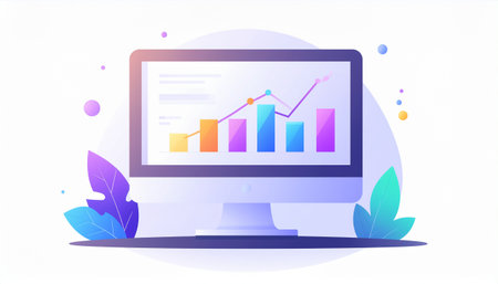 Computer monitor with graph on screen. Modern flat style vector illustration.のイラスト素材