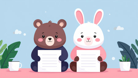 Cute girl working on laptop at home. Vector illustration in flat styleのイラスト素材