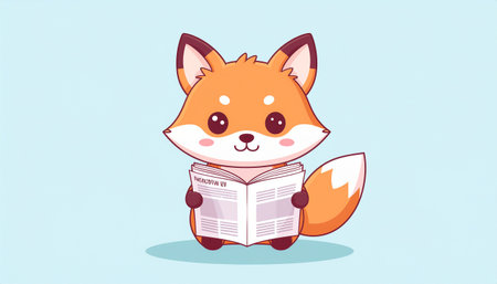 Cute fox reading a book. Vector illustration in cartoon style.のイラスト素材