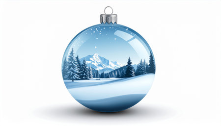 Snowy winter landscape in a glass Christmas ball on a white backgroundのイラスト素材