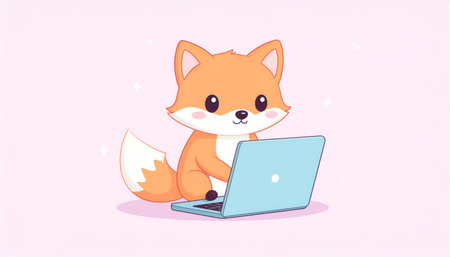 Cute fox with laptop. Vector illustration of a cartoon character.のイラスト素材
