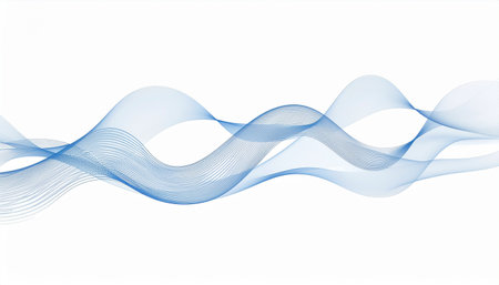 A flowing abstract blue wave design on a clean white background, perfect for adding a modern touch to any project.のイラスト素材
