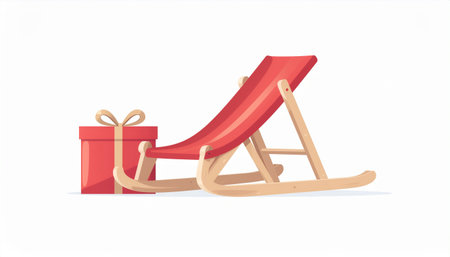 A charming illustration featuring a red sleigh and a wrapped gift, perfect for holiday-themed designs and seasonal greetings.のイラスト素材