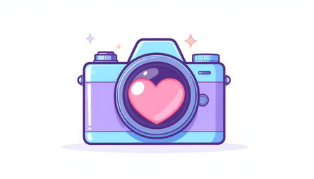 Illustration of a camera with a heart shaped lensのイラスト素材