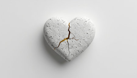 Cracked heart with golden kintsugi repair on white backgroundのイラスト素材