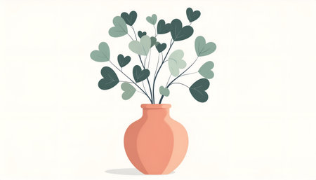 Vector illustration of a vase with a plant in the shape of a heartのイラスト素材