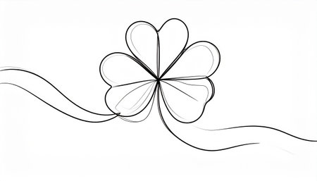 Minimalist illustration of a four leaf clover with flowing stems on white background