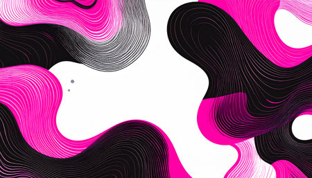 Vibrant pink and black abstract wavy shapes on white background
