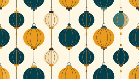 Repeating design of multicolored lanterns on cream backgroundのイラスト素材