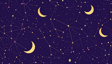 Dark blue background with stars and crescent moons forming constellationsのイラスト素材
