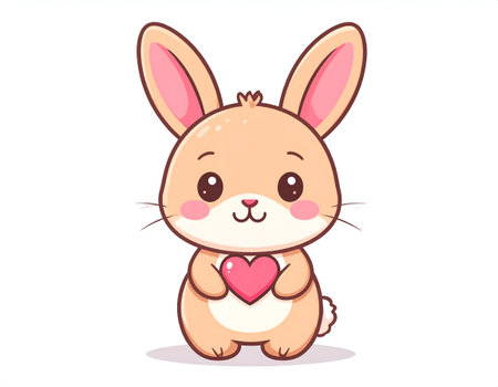 Cute cartoon rabbit illustration holding a heart, symbolizing love and affection.のイラスト素材