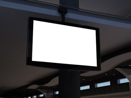Hanging LCD screen on the shopping mall. 3d rendering illustration.の写真素材